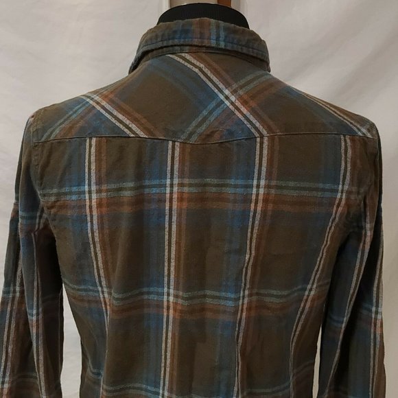 Route 66 Mens Large Brown Blue Stripe Flannel Pearl Snap Western Shirt - Picture 6 of 10